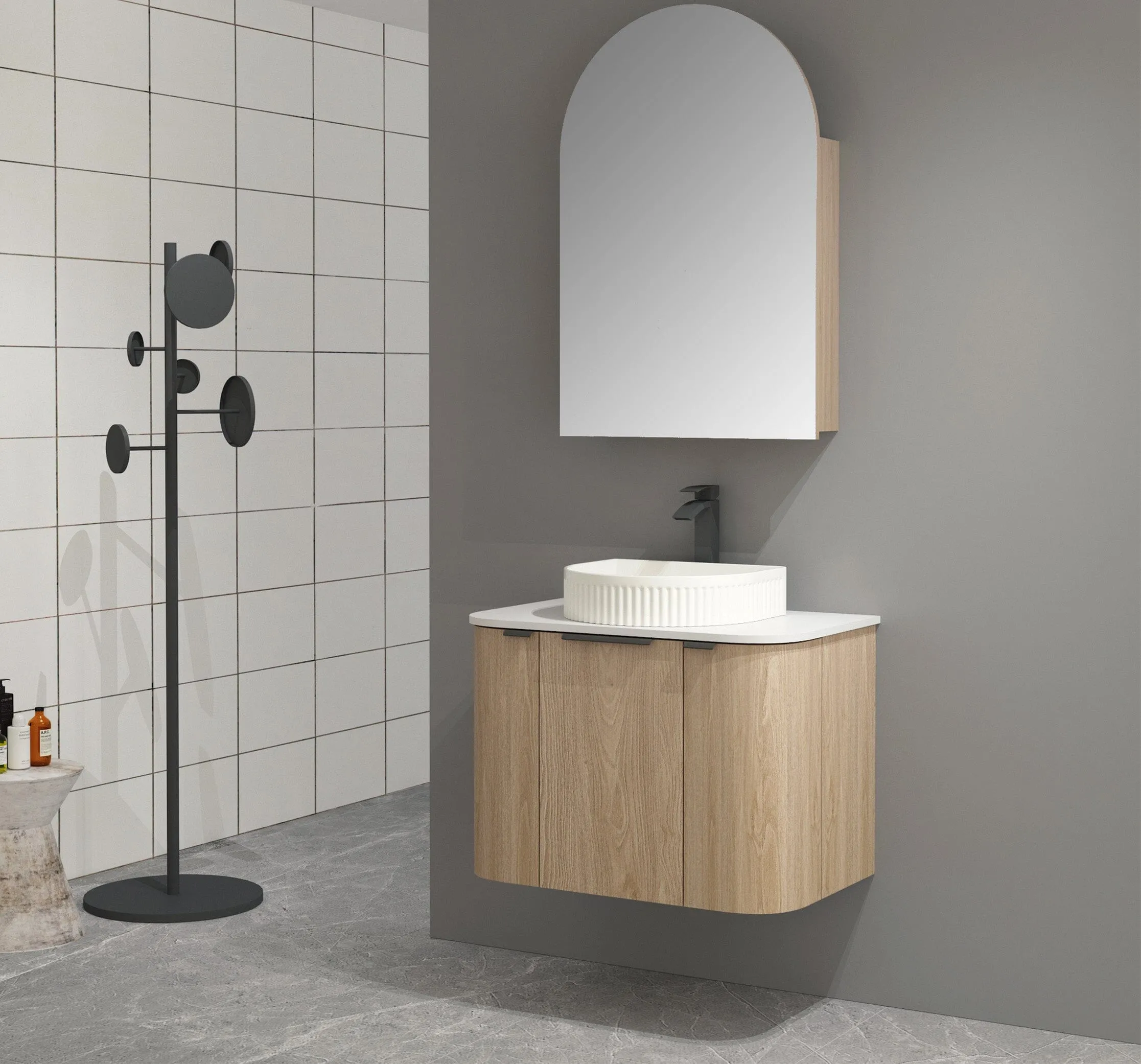 Ellie 750mm Curved Wall Hung Vanity   Luxe Stone Top
