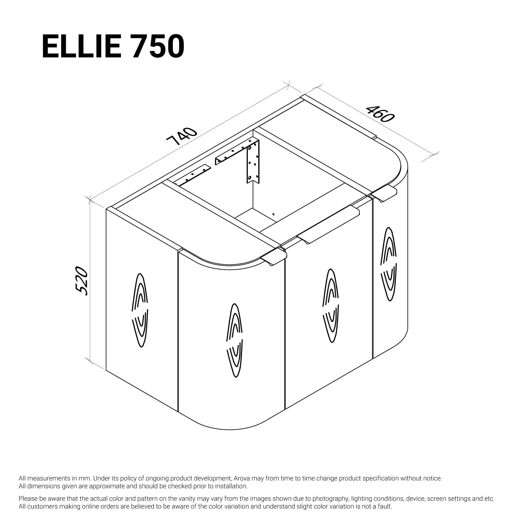 Ellie 750mm Curved Wall Hung Vanity   Luxe Stone Top
