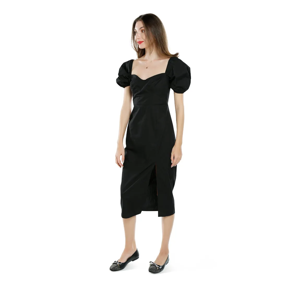 Puff Sleeves Slit Dress