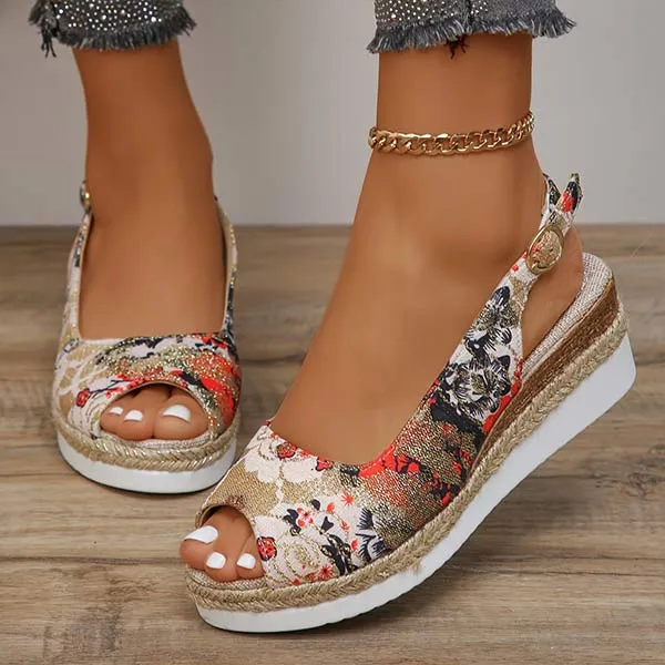 Women's Peep-Toe Espadrille Platform Wedge Sandals 70455273C